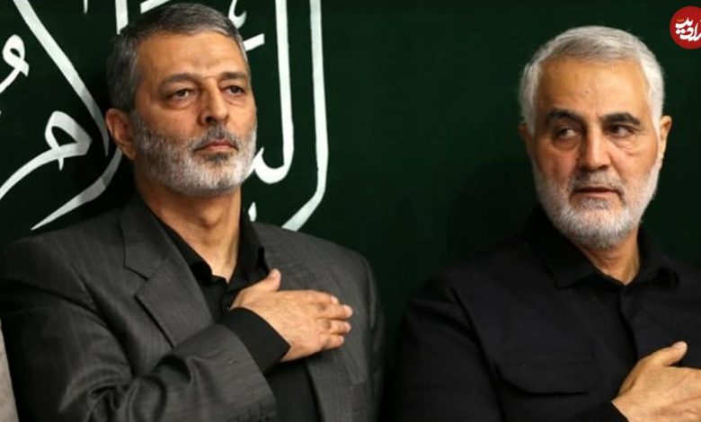 عکس؛ سفر به تاریخ؛ «امیر موسوی، فرماندۀ جدید ستاد کل» در مراسم ترحیم پدر «سردار سلیمانی»؛ سال 96