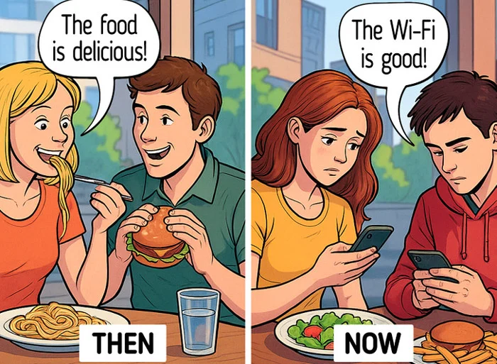 175531894945587-irannaz-com صحبت کردن، خندیدن، غذا خوردن و ارتباط برقرار کردن ، عکس هایی از تفاوت های بسیار جالب زمان قدیم با الان