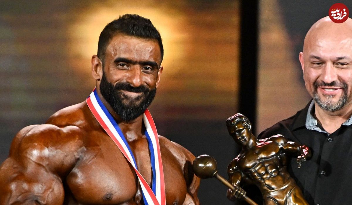 عکس| سفر در زمان؛ «هادی چوپان» در حال فیگور گرفتن» در مسترالمپیا؛ سال 1401