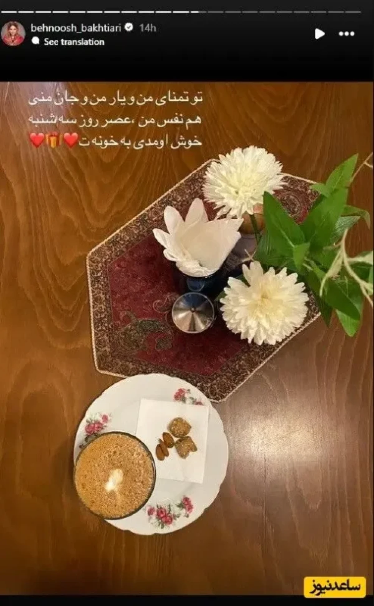 عاشقانههای جذاب و ناب بهنوش بختیاری برای همسرش / تو تمنای من و یار من و جان منی ! ta9ItN6ZSg9u